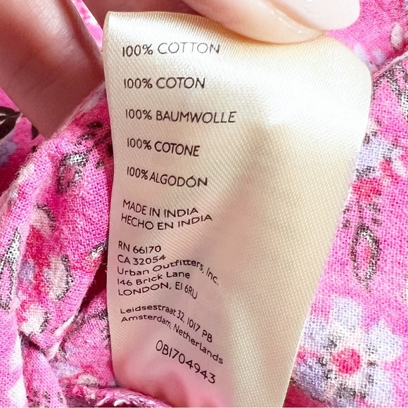 Free People Women's James Smock Pink Floral Quarter Sleeve Cropped Button Blouse - Picture 16 of 16